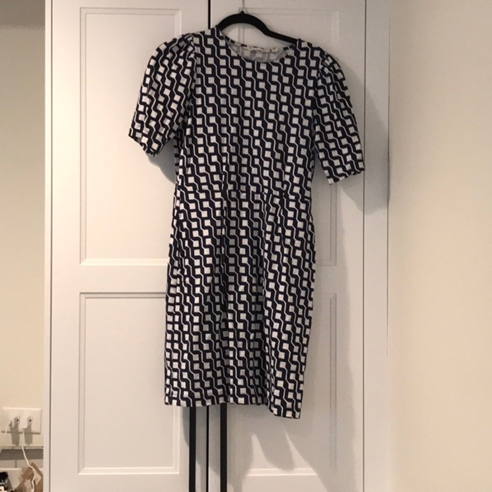 Boden Navy and White Patterned Dress